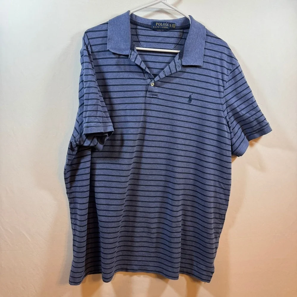 Polo Ralph Lauren Womens XL Classic Fit Striped Cotton Polo Shirt Blue Navy